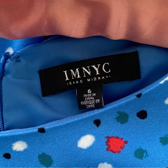 ISAAC MIZRAHI BLUE SHORT SLEEVE CONFETTI DRESS  RIBBON BELT - Picture 4 of 16